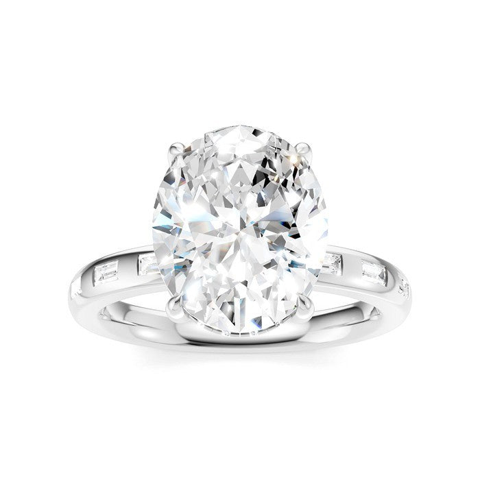 1/3 Ctw Oval Shape Baguette and Round Cut Diamond Semi-Mount Engagement Ring in 14K White Gold