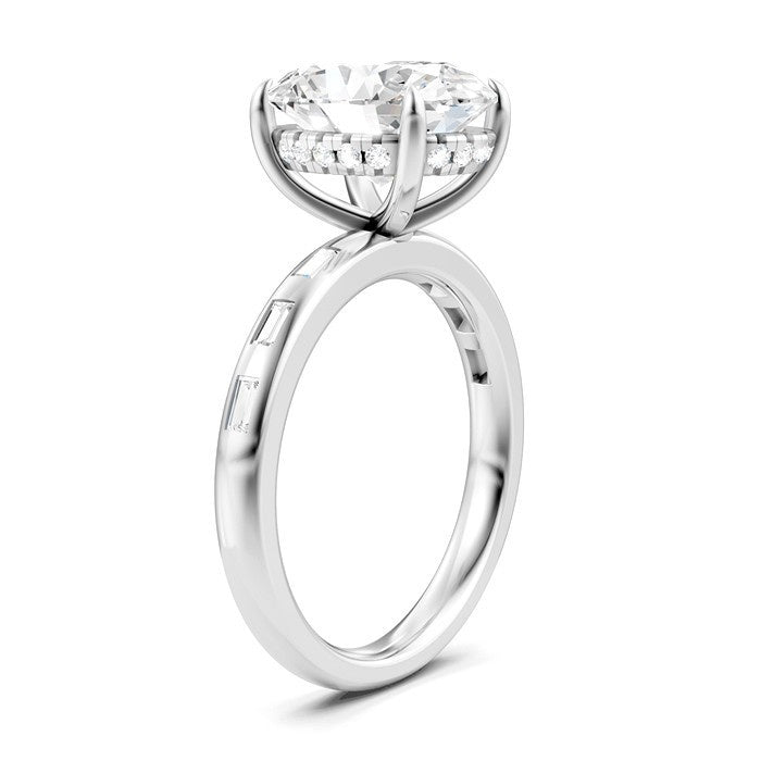 1/3 Ctw Oval Shape Baguette and Round Cut Diamond Semi-Mount Engagement Ring in 14K White Gold