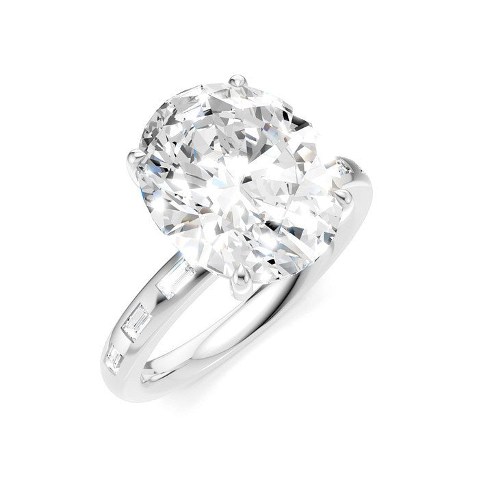 1/3 Ctw Oval Shape Baguette and Round Cut Diamond Semi-Mount Engagement Ring in 14K White Gold
