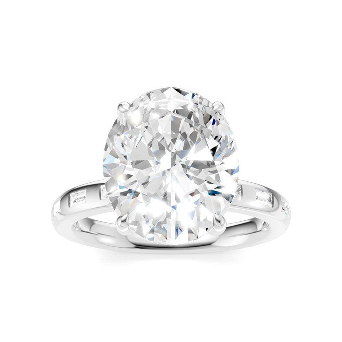 1/3 Ctw Oval Shape Baguette and Round Cut Diamond Semi-Mount Engagement Ring in 14K White Gold