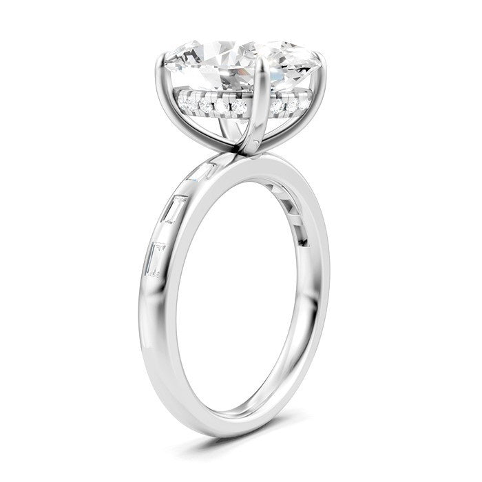 1/3 Ctw Oval Shape Baguette and Round Cut Diamond Semi-Mount Engagement Ring in 14K White Gold