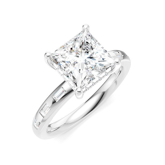 1/3 Ctw Akari Princess Shape Baguette and Round Cut Diamond Semi Mount Engagement Ring in 14K White Gold