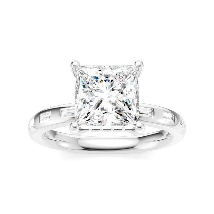 1/3 Ctw Akari Princess Shape Baguette and Round Cut Diamond Semi Mount Engagement Ring in 14K White Gold