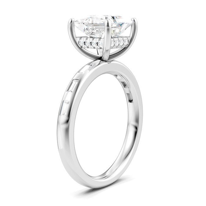 1/3 Ctw Akari Princess Shape Baguette and Round Cut Diamond Semi Mount Engagement Ring in 14K White Gold