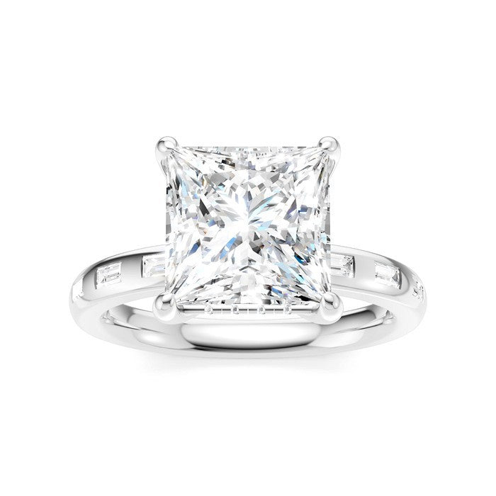 1/3 Ctw Princess Shape Baguette and Round Cut Diamond Semi-Mount Engagement Ring in 14K White Gold