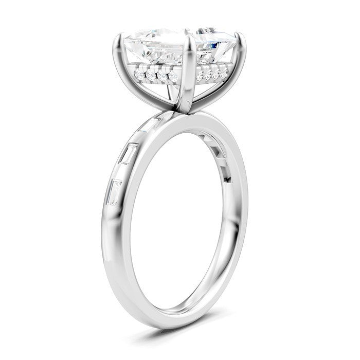 1/3 Ctw Princess Shape Baguette and Round Cut Diamond Semi-Mount Engagement Ring in 14K White Gold