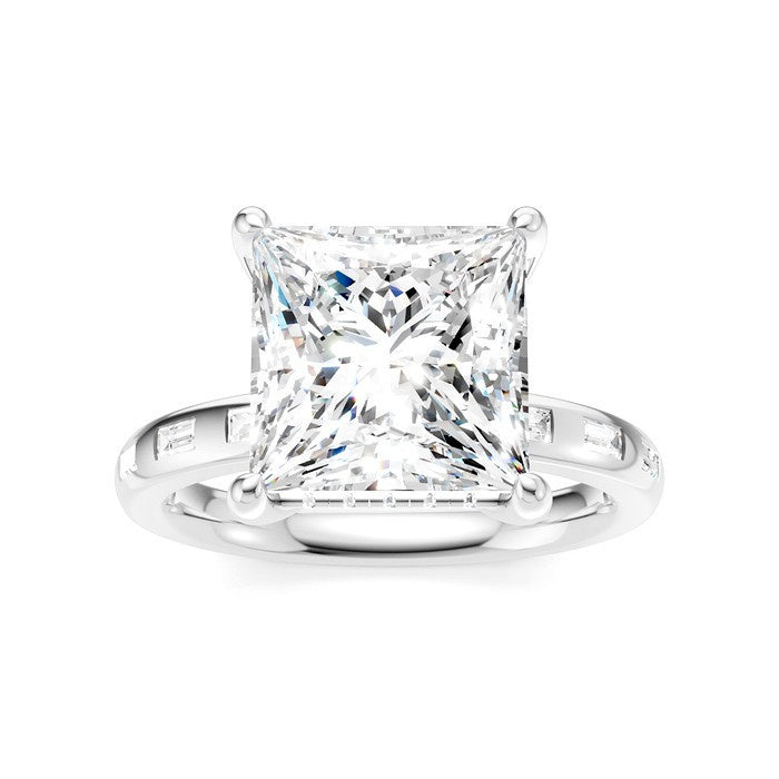 1/3 Ctw Princess Shape Baguette and Round Cut Diamond Semi-Mount Engagement Ring in 14K White Gold