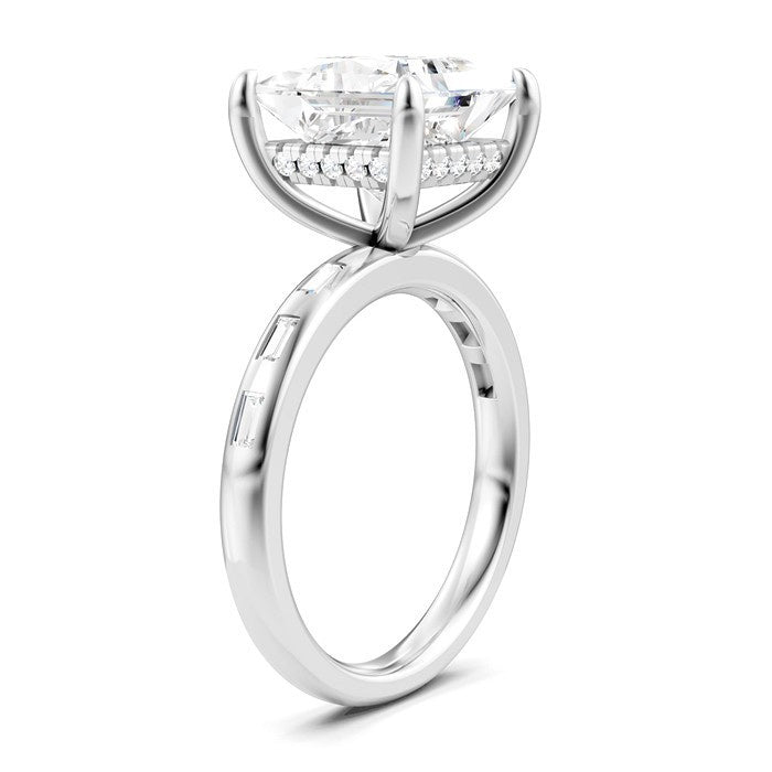 1/3 Ctw Princess Shape Baguette and Round Cut Diamond Semi-Mount Engagement Ring in 14K White Gold