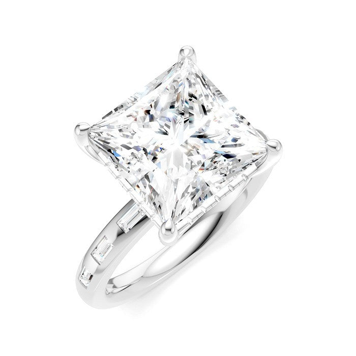 1/3 Ctw Princess Shape Baguette and Round Cut Diamond Semi-Mount Engagement Ring in 14K White Gold
