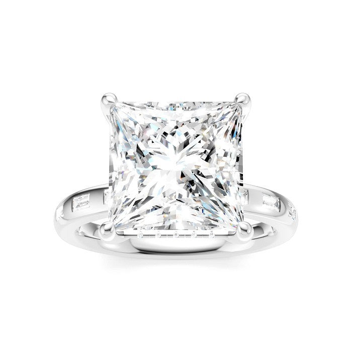 1/3 Ctw Princess Shape Baguette and Round Cut Diamond Semi-Mount Engagement Ring in 14K White Gold
