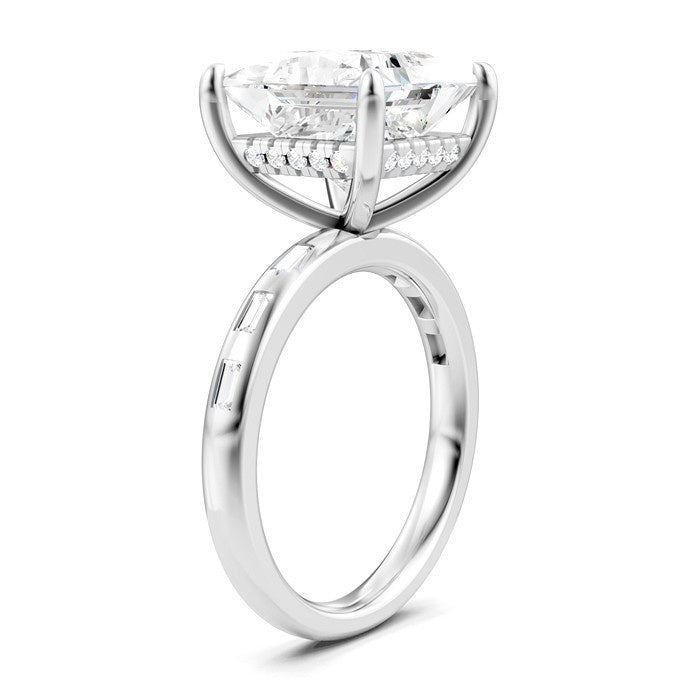 1/3 Ctw Princess Shape Baguette and Round Cut Diamond Semi-Mount Engagement Ring in 14K White Gold
