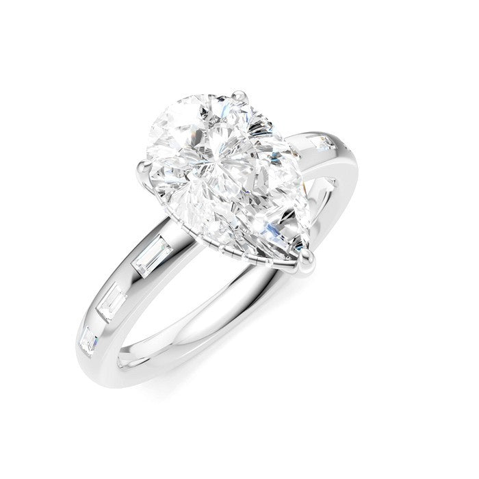 1/3 Ctw Akari Pear Shape Baguette and Round Cut Diamond Semi Mount Engagement Ring in 14K White Gold