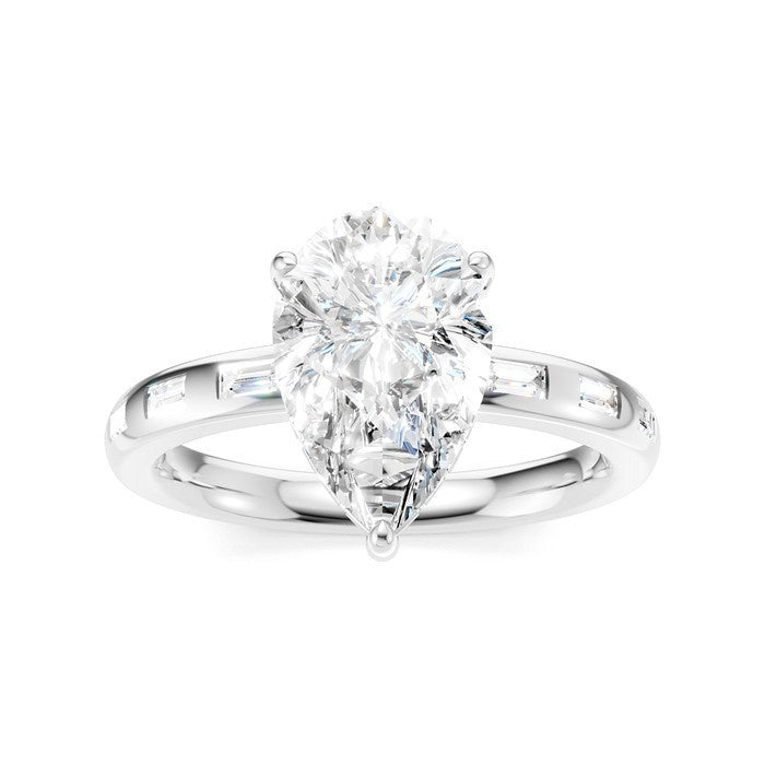 1/3 Ctw Akari Pear Shape Baguette and Round Cut Diamond Semi Mount Engagement Ring in 14K White Gold