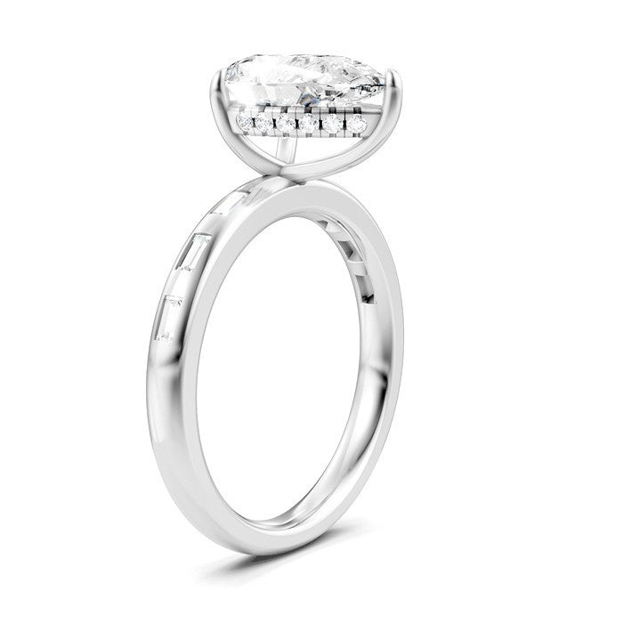1/3 Ctw Akari Pear Shape Baguette and Round Cut Diamond Semi Mount Engagement Ring in 14K White Gold