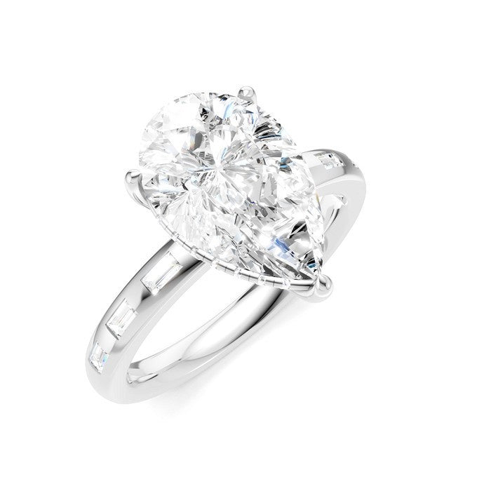1/3 Ctw Pear Shape Baguette and Round Cut Diamond Semi-Mount Engagement Ring in 14K White Gold
