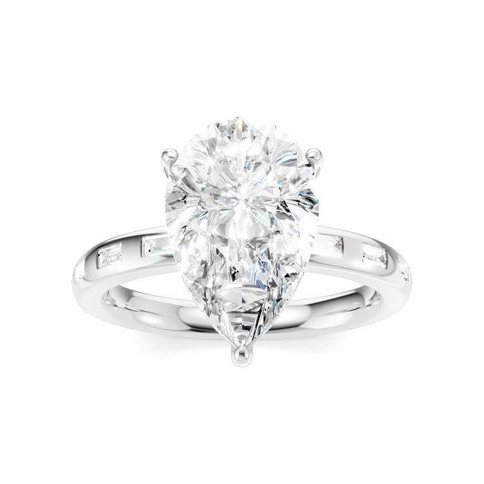 1/3 Ctw Pear Shape Baguette and Round Cut Diamond Semi-Mount Engagement Ring in 14K White Gold