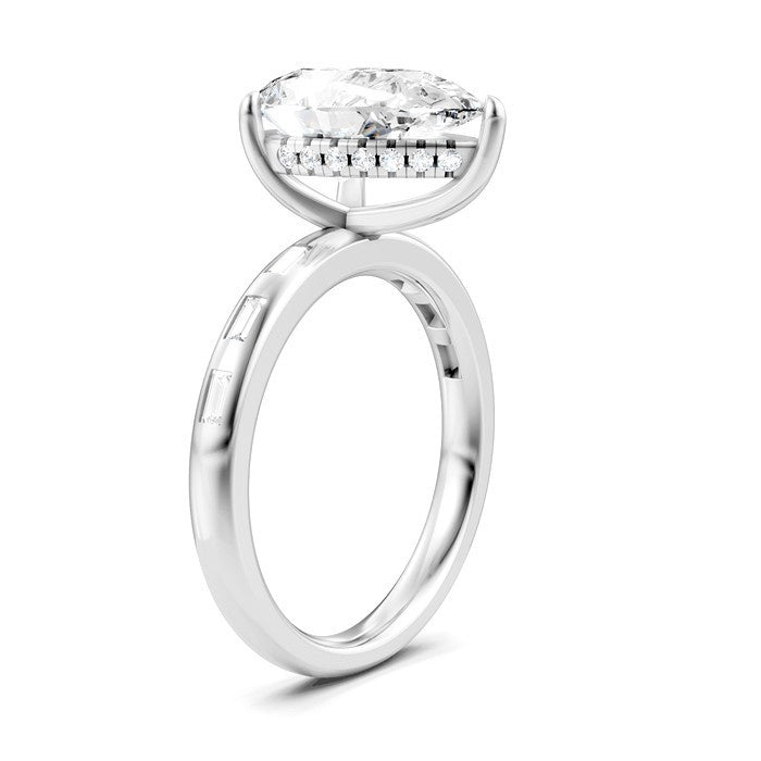 1/3 Ctw Pear Shape Baguette and Round Cut Diamond Semi-Mount Engagement Ring in 14K White Gold