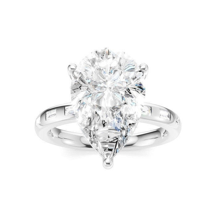 1/3 Ctw Pear Shape Baguette and Round Cut Diamond Semi-Mount Engagement Ring in 14K White Gold