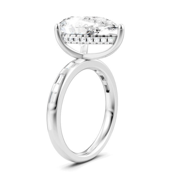 1/3 Ctw Pear Shape Baguette and Round Cut Diamond Semi-Mount Engagement Ring in 14K White Gold