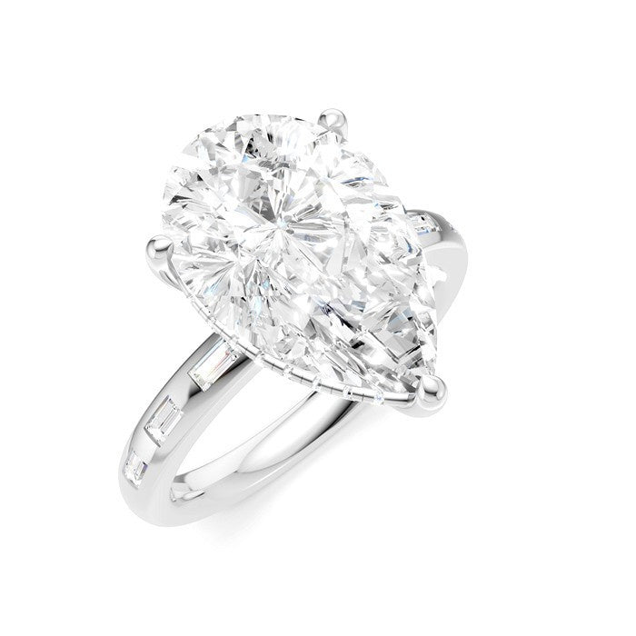 1/3 Ctw Pear Shape Baguette and Round Cut Diamond Semi-Mount Engagement Ring in 14K White Gold