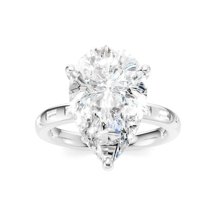 1/3 Ctw Pear Shape Baguette and Round Cut Diamond Semi-Mount Engagement Ring in 14K White Gold