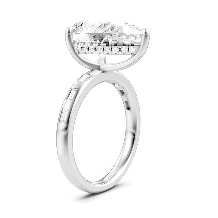 1/3 Ctw Pear Shape Baguette and Round Cut Diamond Semi-Mount Engagement Ring in 14K White Gold