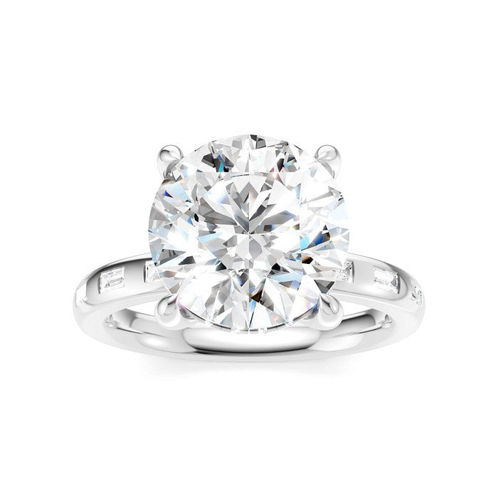 1/3 Ctw Akari Circular Shape, Baguette and Round Cut Diamond Semi Mount Engagement Ring in 14K White Gold