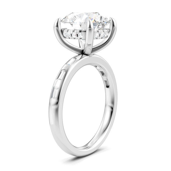 1/3 Ctw Akari Circular Shape, Baguette and Round Cut Diamond Semi Mount Engagement Ring in 14K White Gold