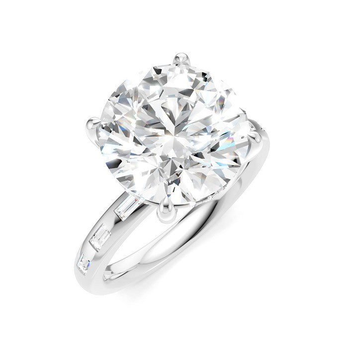1/3 Ctw Round Shape Baguette and Round Cut Diamond Semi-Mount Engagement Ring in 14K White Gold