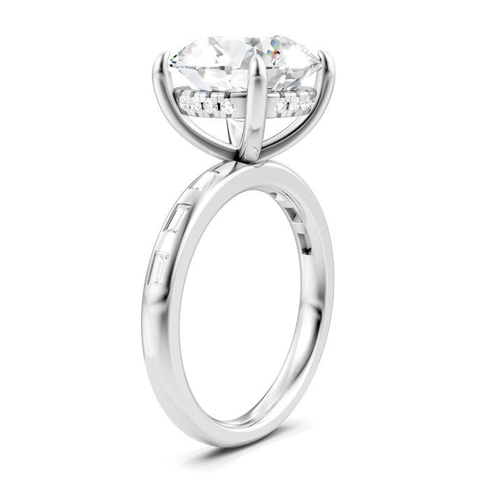 1/3 Ctw Round Shape Baguette and Round Cut Diamond Semi-Mount Engagement Ring in 14K White Gold