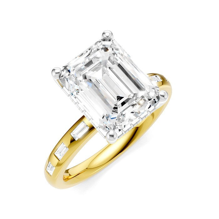 1/3 Ctw Emerald Shape Baguette and Round Cut Diamond Semi-Mount Engagement Ring in 14K Yellow and White Gold