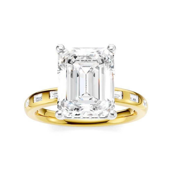 1/3 Ctw Emerald Shape Baguette and Round Cut Diamond Semi-Mount Engagement Ring in 14K Yellow and White Gold