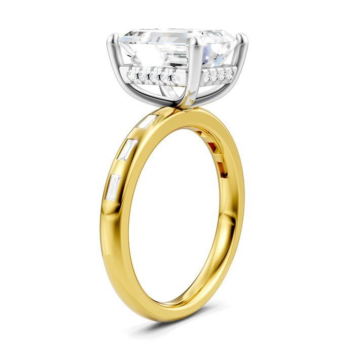 1/3 Ctw Emerald Shape Baguette and Round Cut Diamond Semi-Mount Engagement Ring in 14K Yellow and White Gold