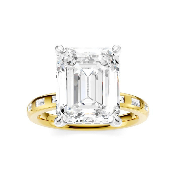 1/3 Ctw Emerald Shape Baguette and Round Cut Diamond Semi-Mount Engagement Ring in 14K Yellow and White Gold
