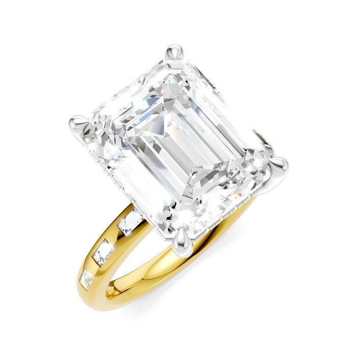 1/3 Ctw Emerald Shape Baguette and Round Cut Diamond Semi-Mount Engagement Ring in 14K Yellow and White Gold