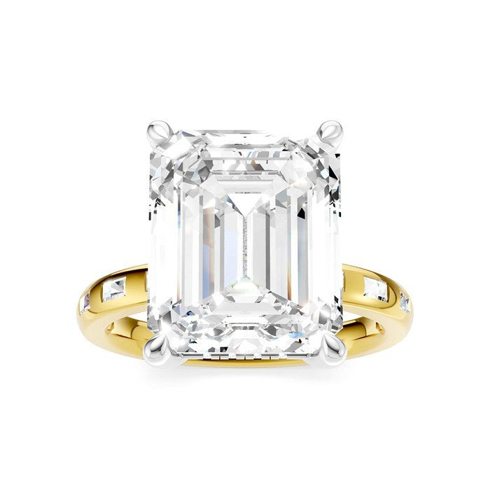 1/3 Ctw Emerald Shape Baguette and Round Cut Diamond Semi-Mount Engagement Ring in 14K Yellow and White Gold