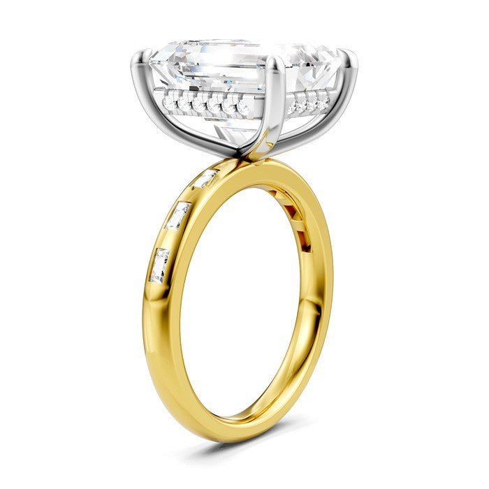 1/3 Ctw Emerald Shape Baguette and Round Cut Diamond Semi-Mount Engagement Ring in 14K Yellow and White Gold