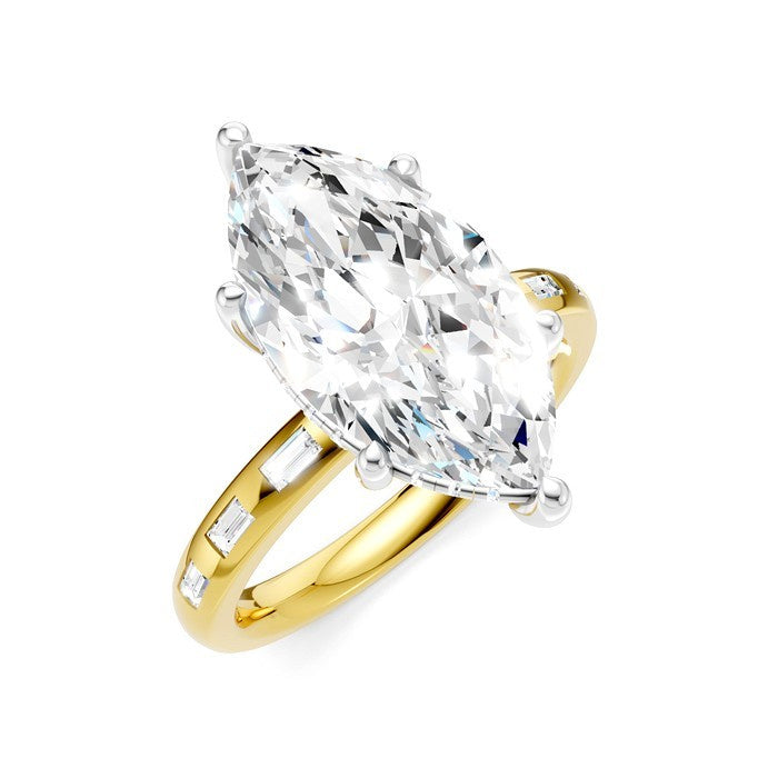 1/3 Ctw Akari Marquise Shape Baguette and Round Cut Diamond Semi Mount Engagement Ring in 14K Yellow and White Gold