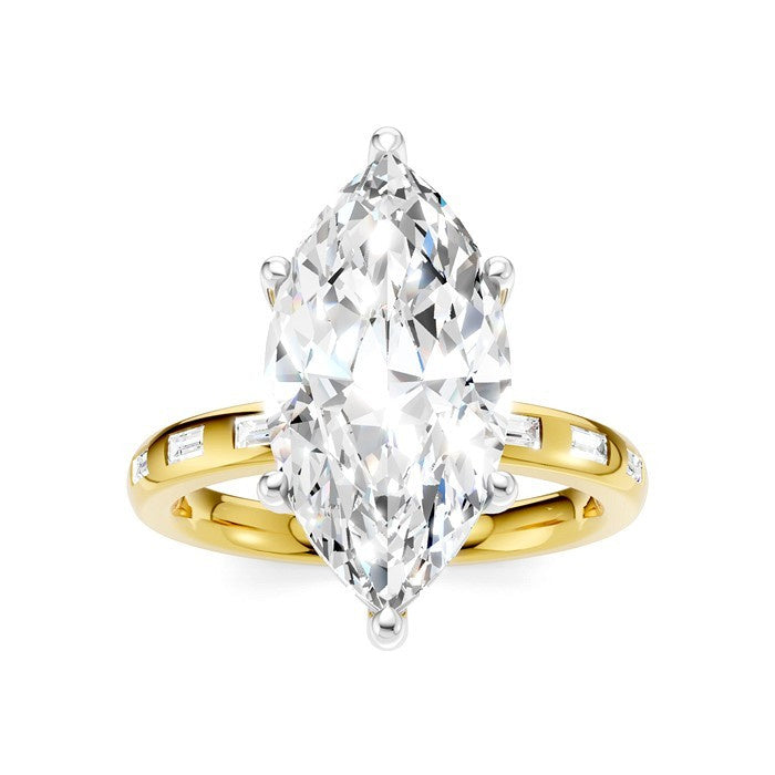 1/3 Ctw Akari Marquise Shape Baguette and Round Cut Diamond Semi Mount Engagement Ring in 14K Yellow and White Gold