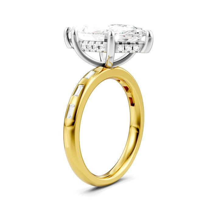1/3 Ctw Akari Marquise Shape Baguette and Round Cut Diamond Semi Mount Engagement Ring in 14K Yellow and White Gold