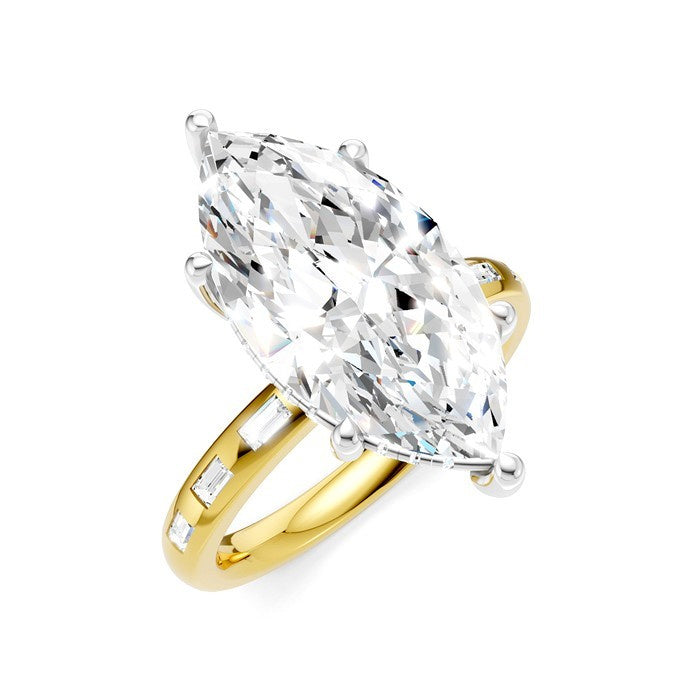 1/3 Ctw Marquise Shape Baguette and Round Cut Diamond Semi-Mount Engagement Ring in 14K Yellow and White Gold