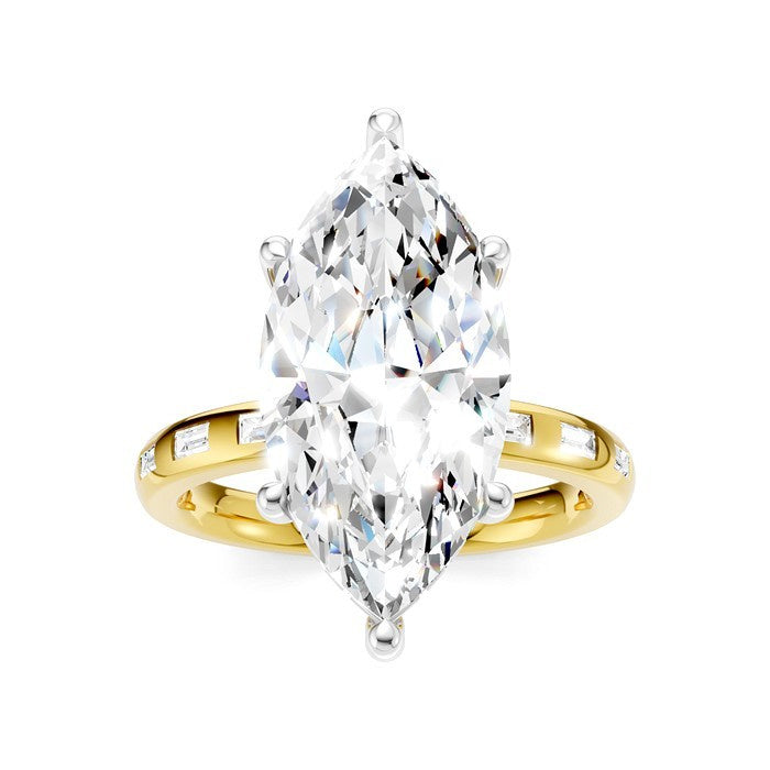 1/3 Ctw Marquise Shape Baguette and Round Cut Diamond Semi-Mount Engagement Ring in 14K Yellow and White Gold