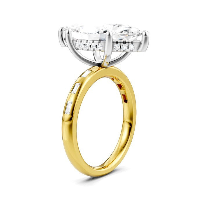 1/3 Ctw Marquise Shape Baguette and Round Cut Diamond Semi-Mount Engagement Ring in 14K Yellow and White Gold
