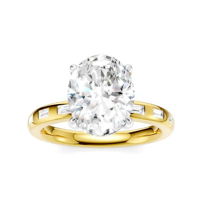 1/3 Ctw Akari Oval Shape Baguette and Round Cut Diamond Semi Mount Engagement Ring in 14K Yellow and White Gold