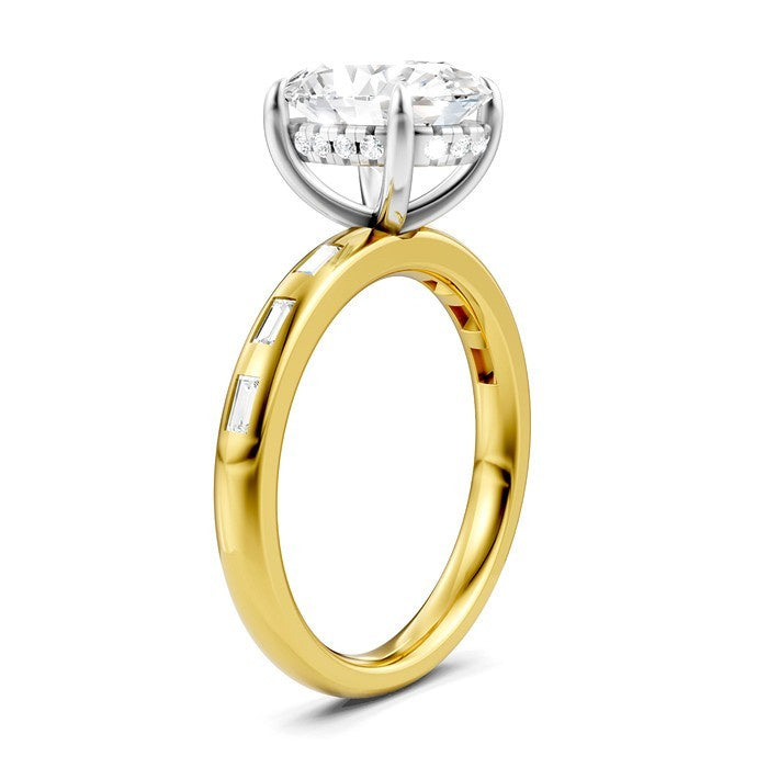 1/3 Ctw Akari Oval Shape Baguette and Round Cut Diamond Semi Mount Engagement Ring in 14K Yellow and White Gold