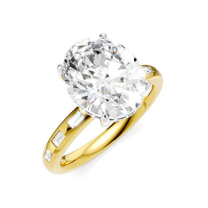 1/3 Ctw Oval Shape Baguette and Round Cut Diamond Semi-Mount Engagement Ring in 14K Yellow and White Gold