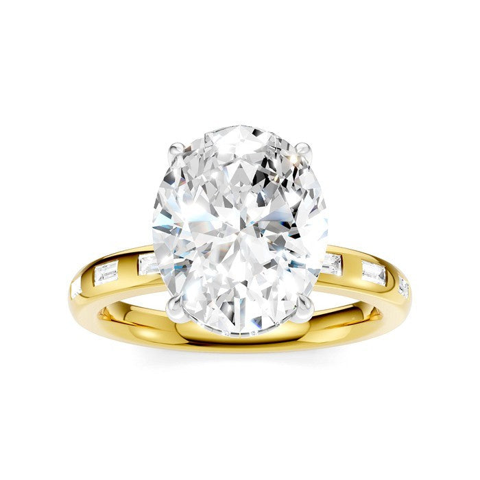 1/3 Ctw Oval Shape Baguette and Round Cut Diamond Semi-Mount Engagement Ring in 14K Yellow and White Gold
