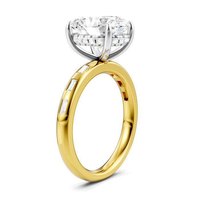 1/3 Ctw Oval Shape Baguette and Round Cut Diamond Semi-Mount Engagement Ring in 14K Yellow and White Gold