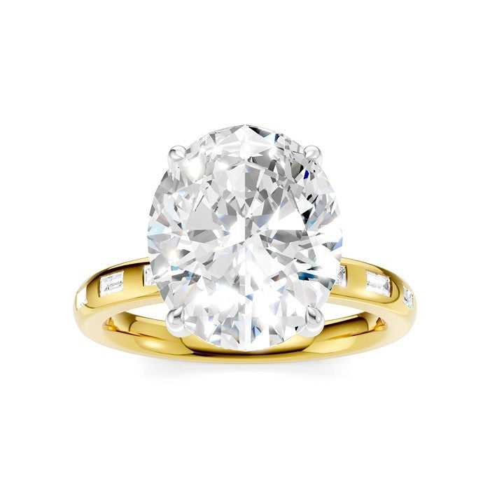 1/3 Ctw Oval Shape Baguette and Round Cut Diamond Semi-Mount Engagement Ring in 14K Yellow and White Gold