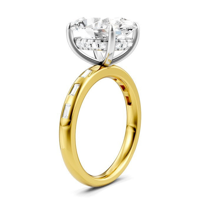1/3 Ctw Oval Shape Baguette and Round Cut Diamond Semi-Mount Engagement Ring in 14K Yellow and White Gold